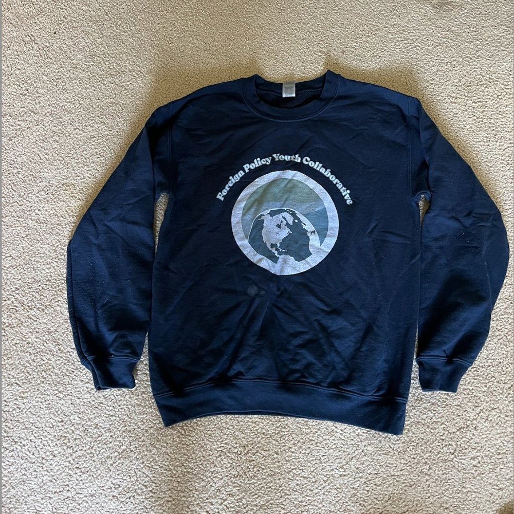 Navy Sweatshirt with Earth Logo size small